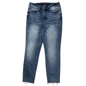 Judy Blue Women's Relaxed Fit Blue Jeans Sz 5/27 Mid Rise Raw‎ Hem Distressed